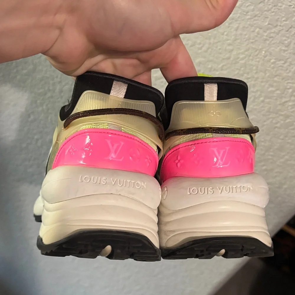 Louis Vuitton Women's Neon Yellow and Pink Sneakers - Picture 2 of 5